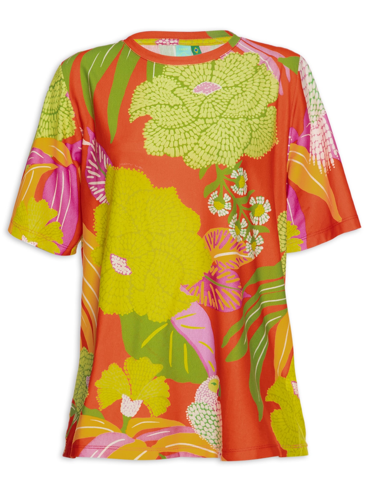 Camiseta Feminina Básica Floral - Laranja