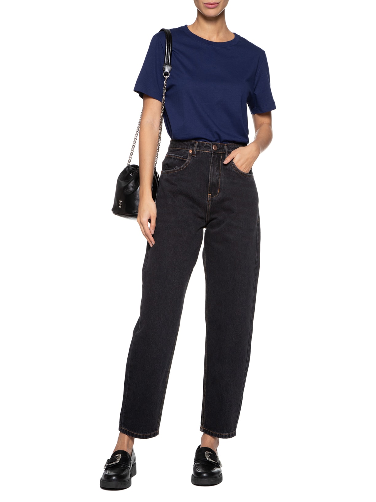 Camiseta Feminina Básica Gola Redonda Azul Basiq