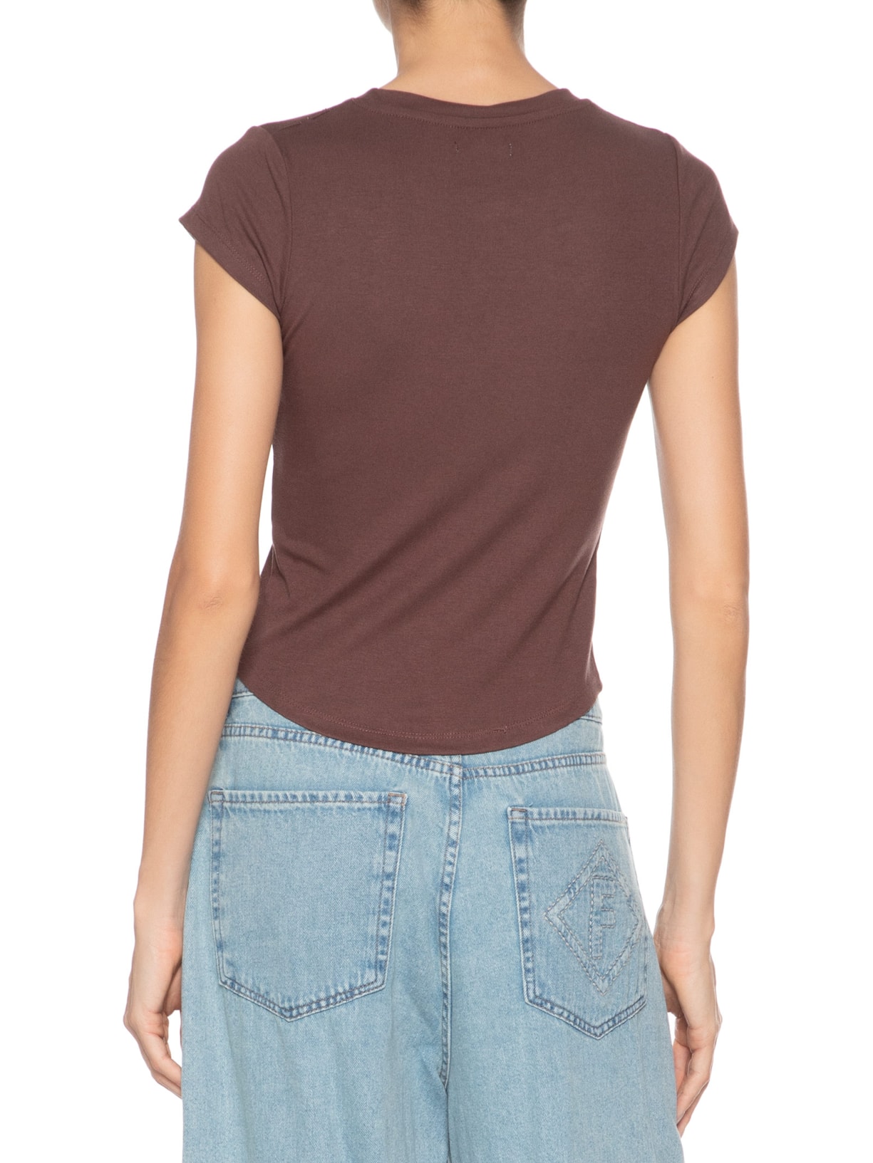 Camiseta Feminina Básica Justa Marrom Basiq