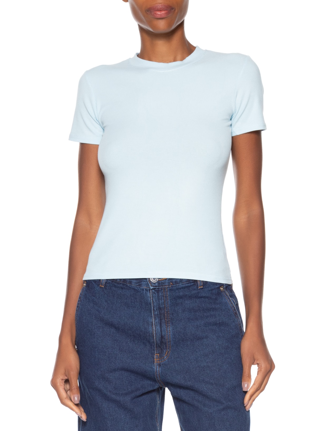 Camiseta Feminina Básica Manga Curta Azul Basiq