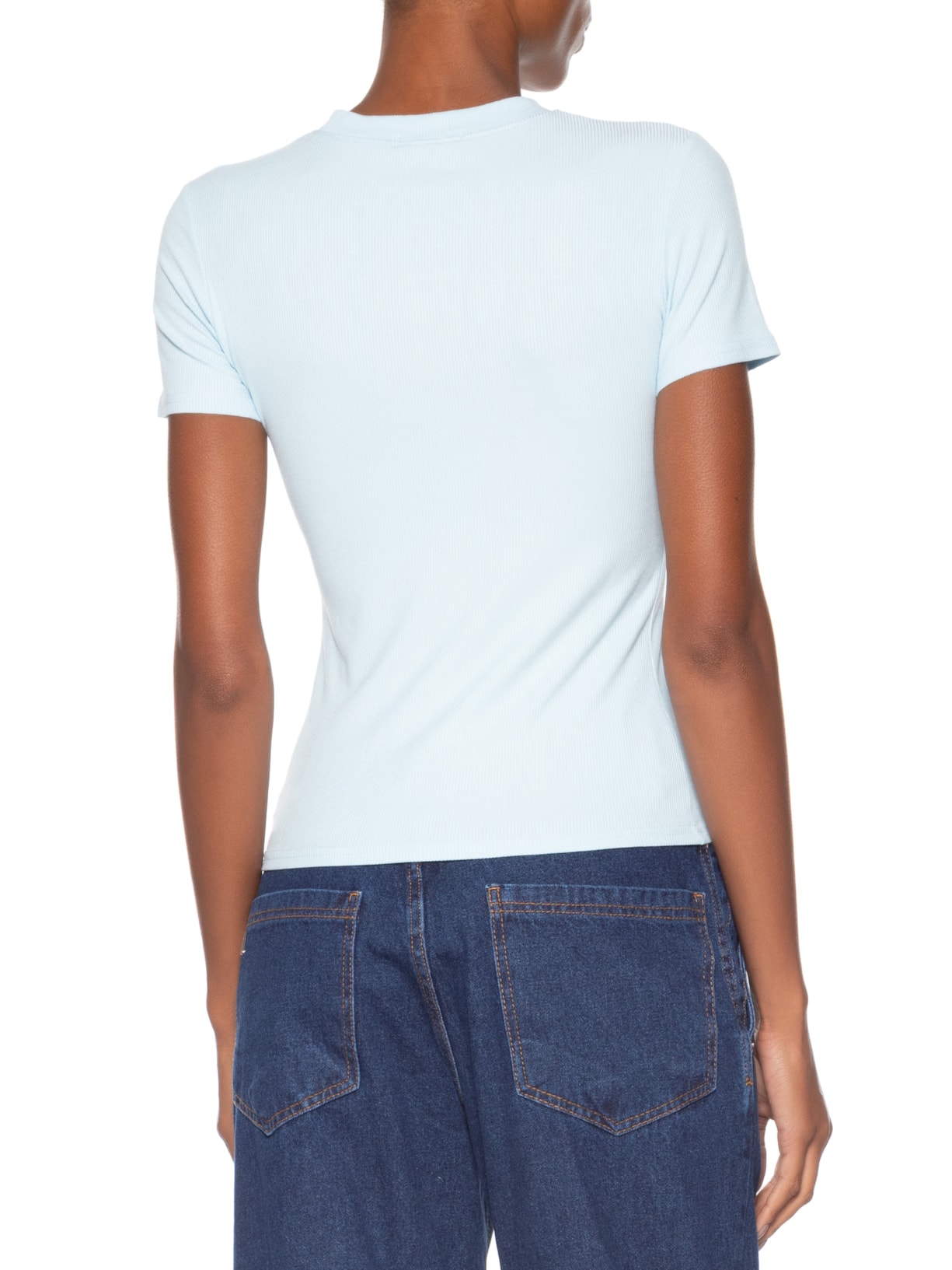 Camiseta Feminina Básica Manga Curta Azul Basiq