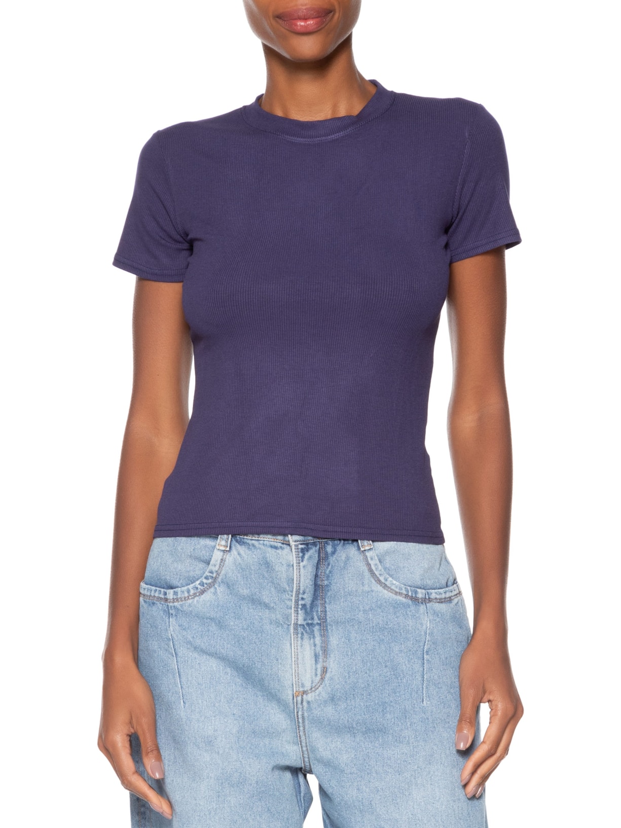 Camiseta Feminina Básica Manga Curta Azul Basiq