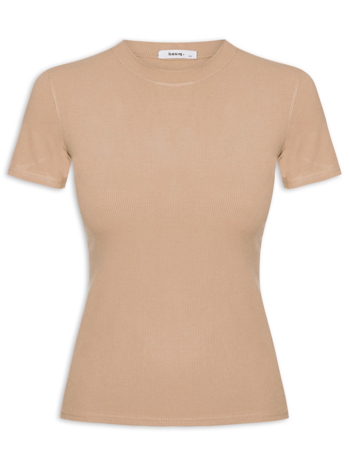Camiseta Feminina Básica Manga Curta Bege Basiq