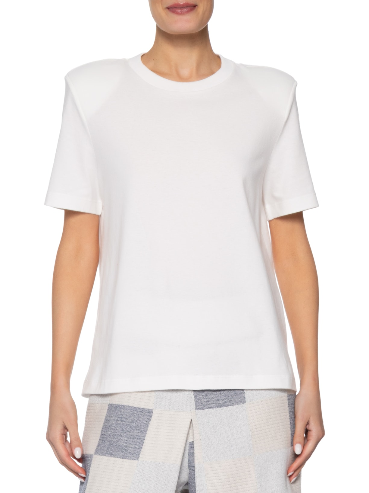 Camiseta Feminina Básica Manga Curta Com Ombreira Off White Bo