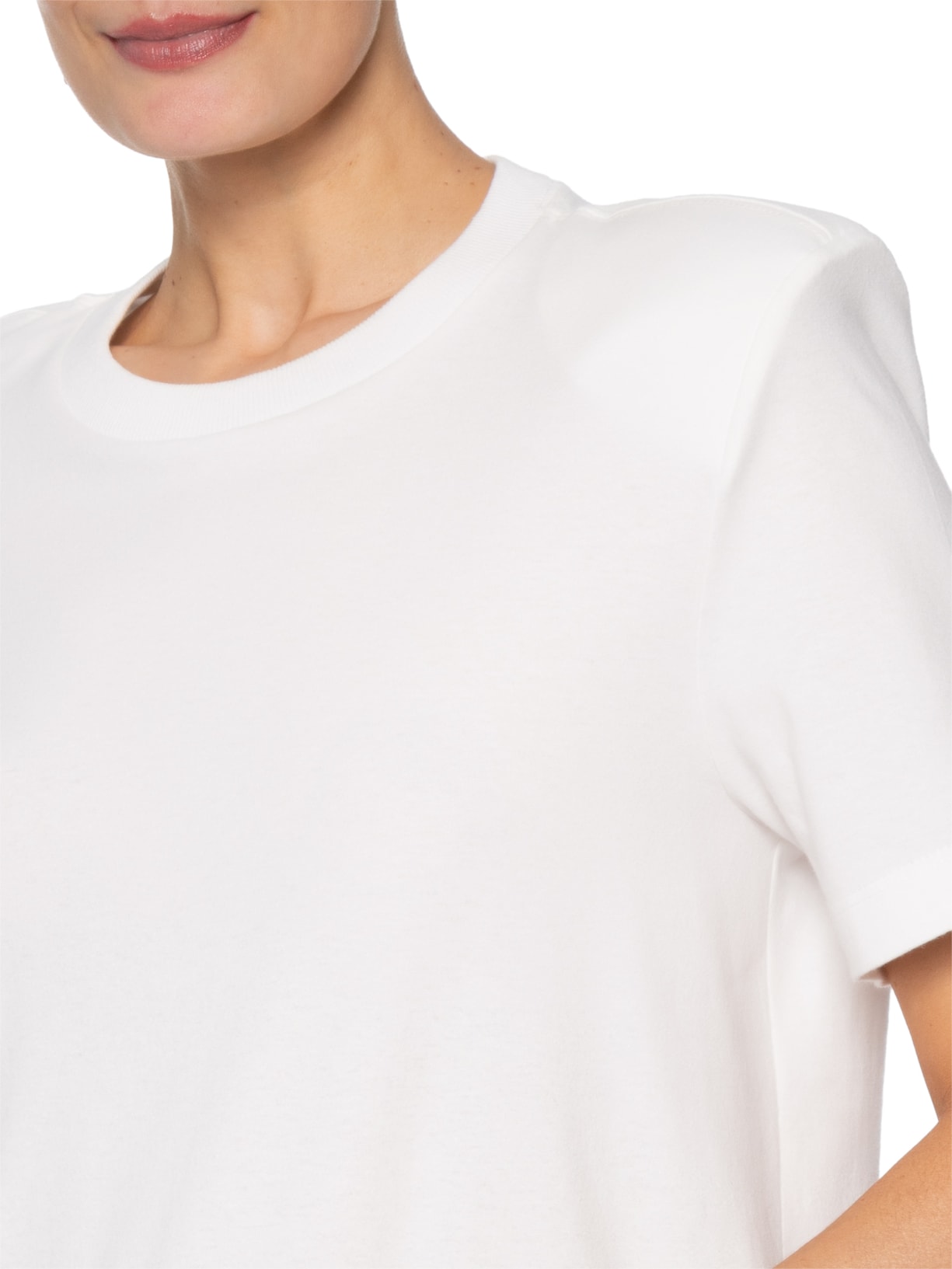 Camiseta Feminina Básica Manga Curta Com Ombreira Off White Bo