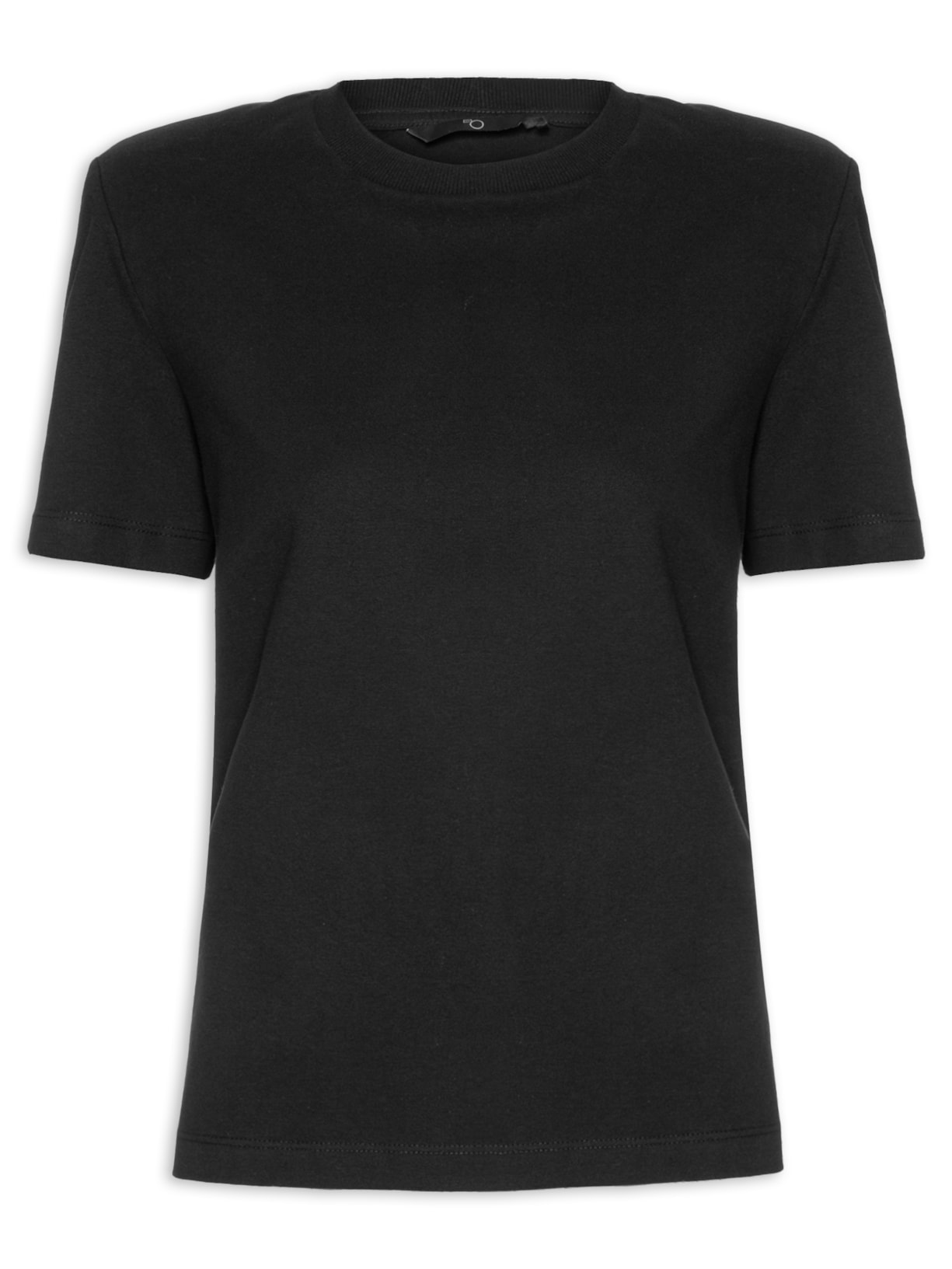Camiseta Feminina Básica Manga Curta Com Ombreira - Preto