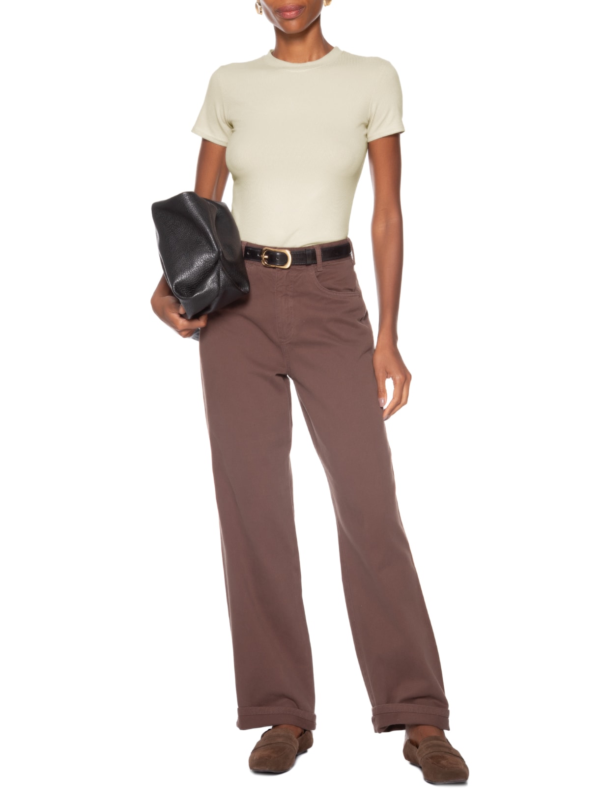 Camiseta Feminina Básica Manga Curta Marrom Basiq