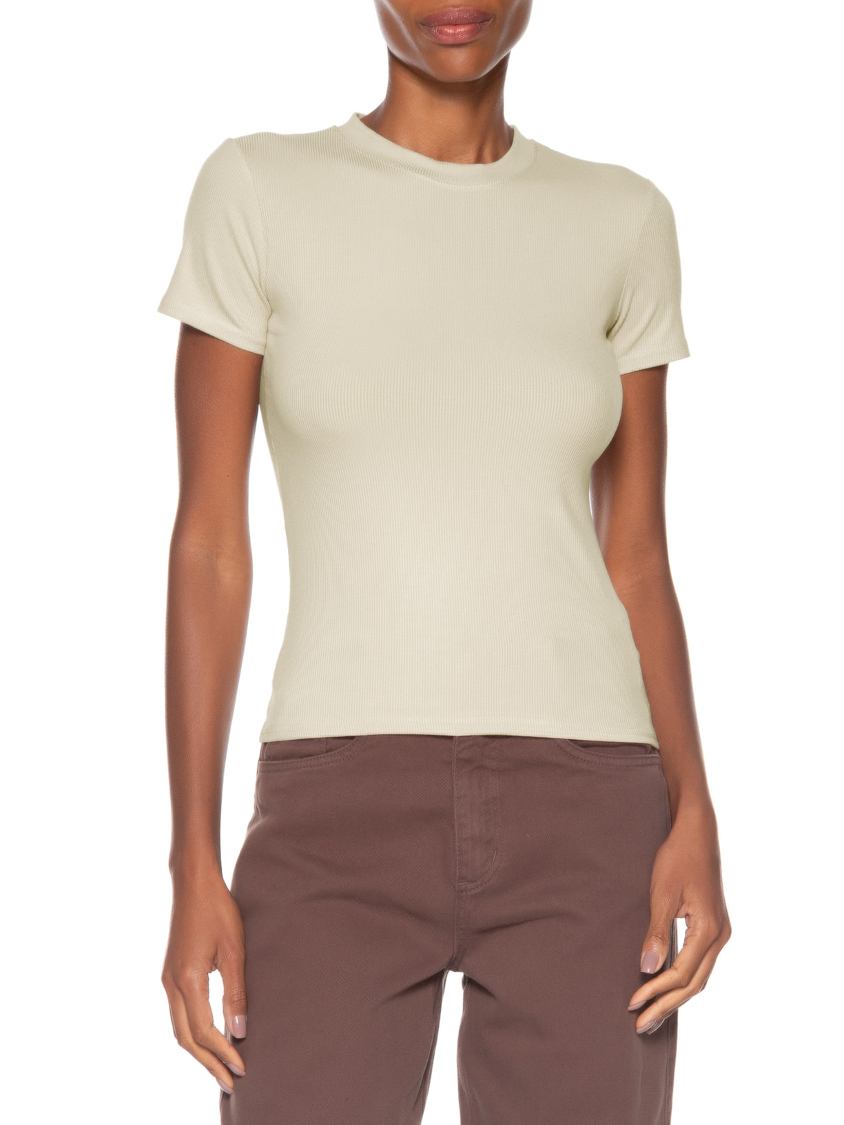 Camiseta Feminina Básica Manga Curta Marrom Basiq