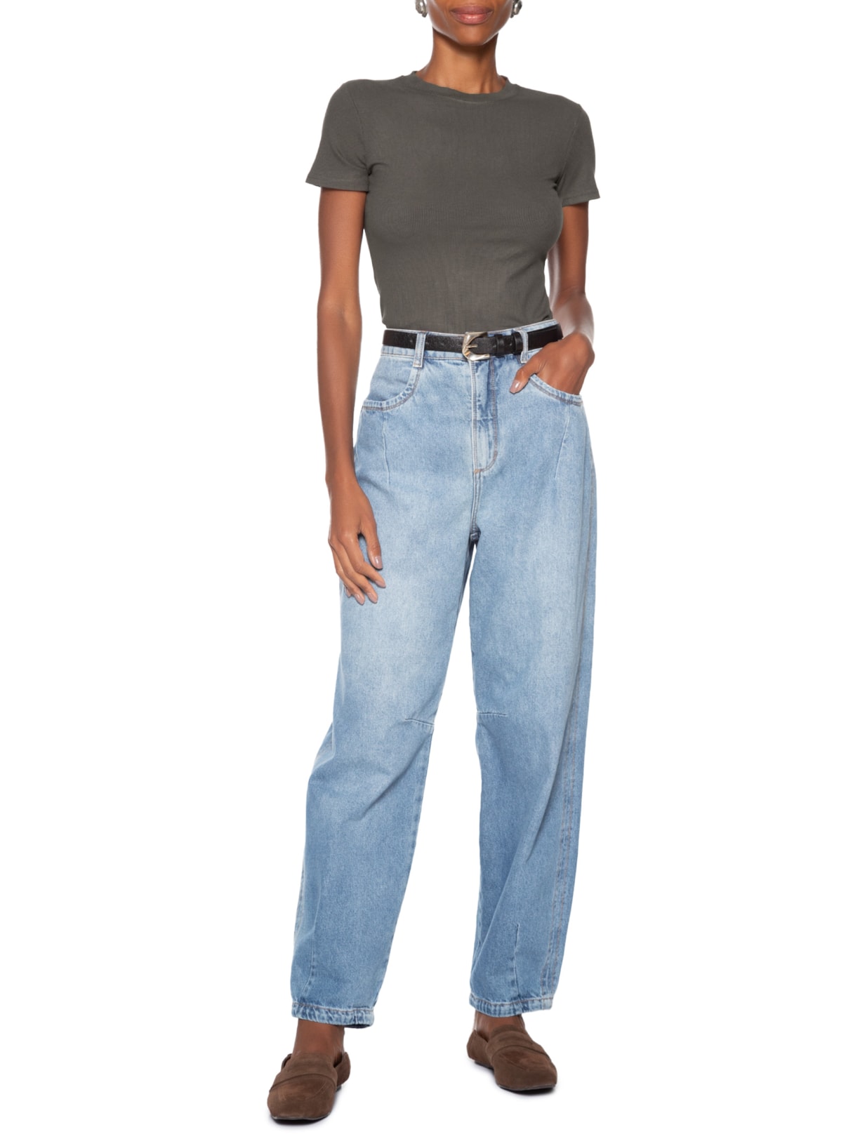 Camiseta Feminina Básica Manga Curta Marrom Basiq