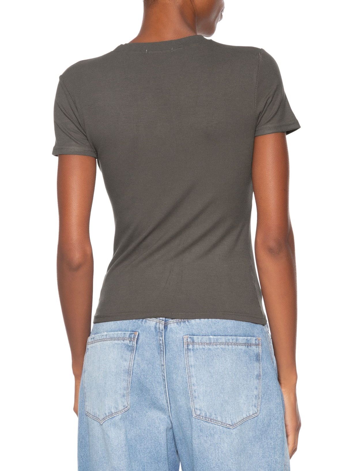 Camiseta Feminina Básica Manga Curta Marrom Basiq