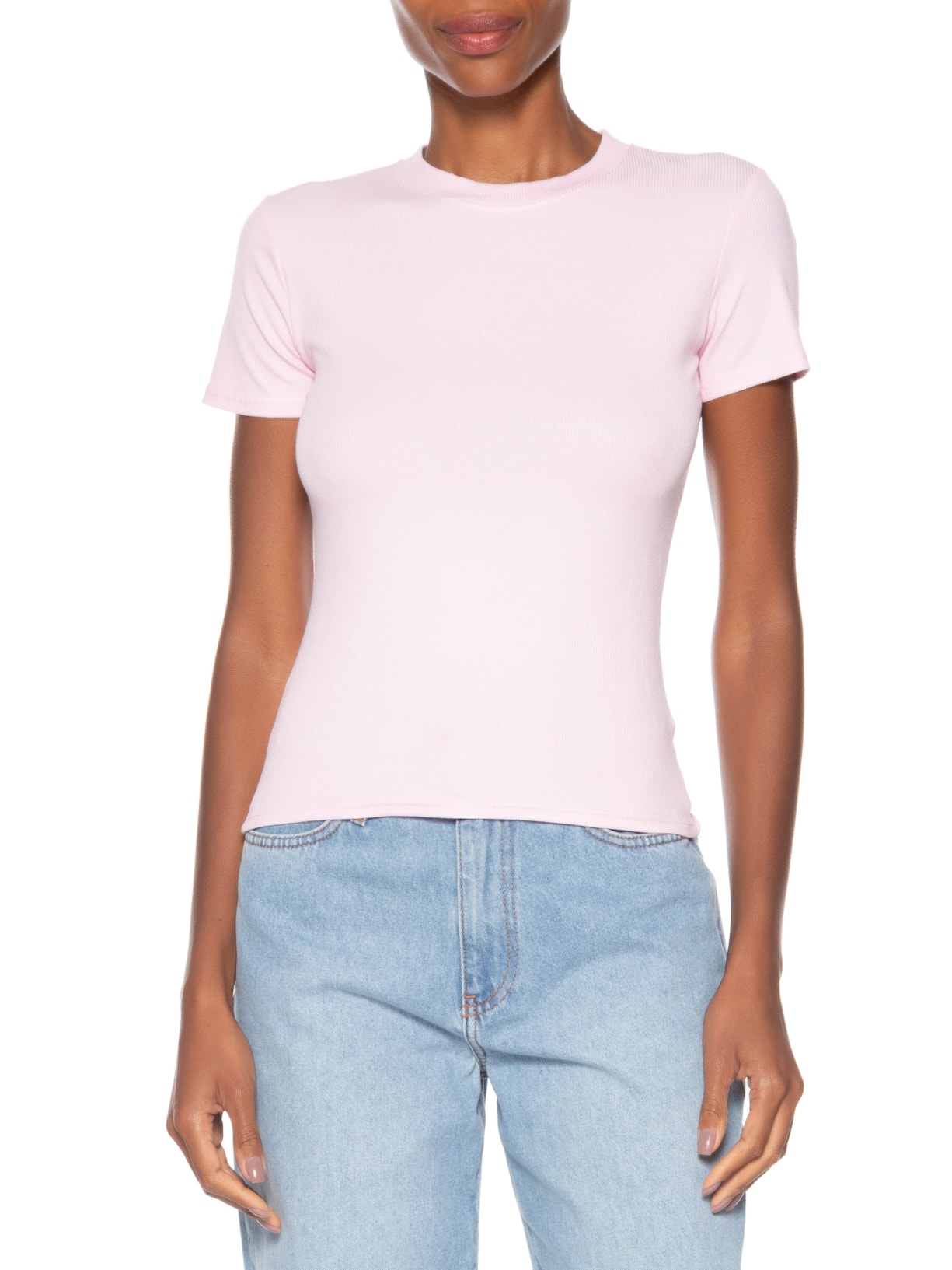 Camiseta Feminina Básica Manga Curta Rosa Basiq