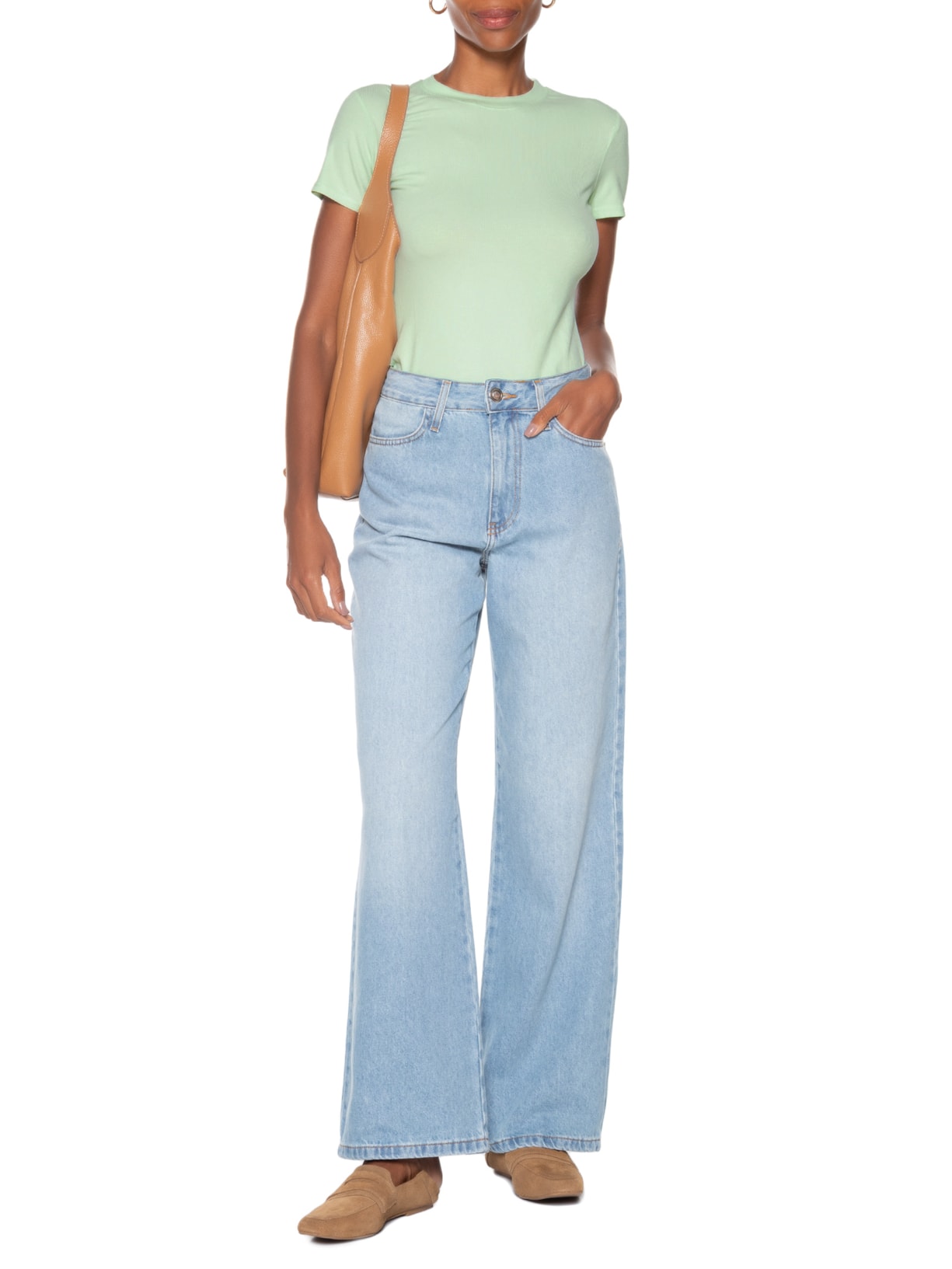 Camiseta Feminina Básica Manga Curta Verde Basiq