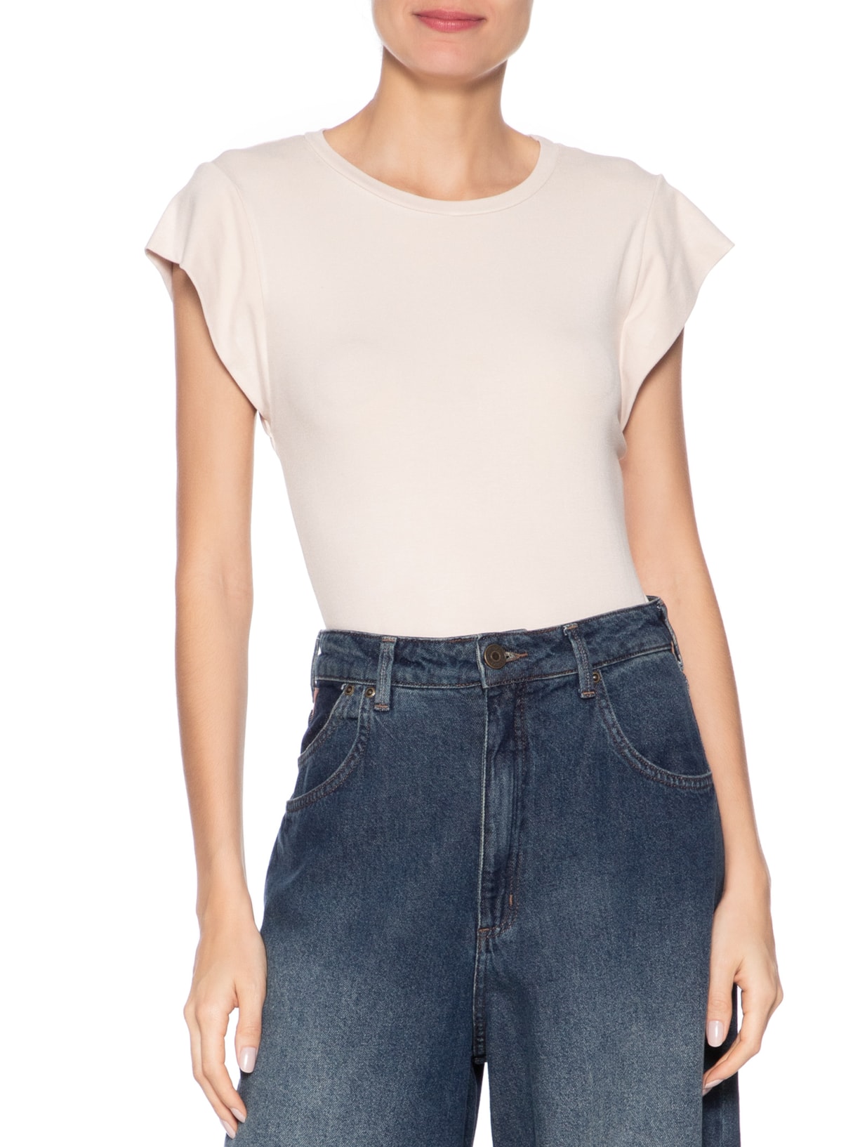 Camiseta Feminina Básica Sem Manga Bege Basiq