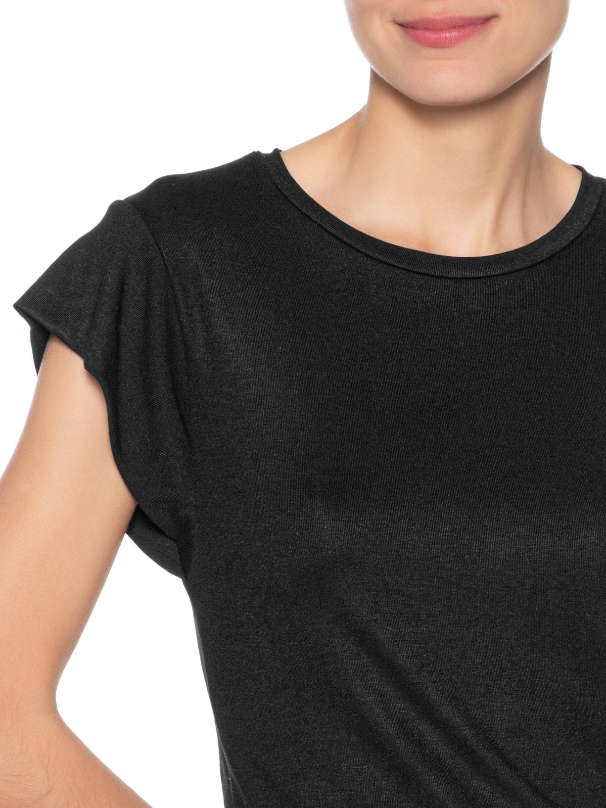 Camiseta Feminina Básica Sem Manga Preto Basiq