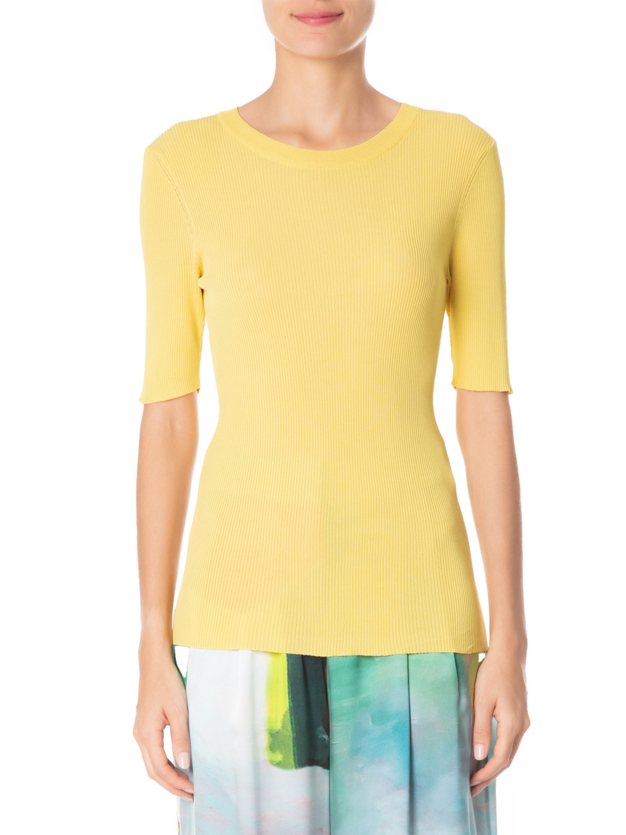 Camiseta Feminina Básica Tricot Canelada Amarelo Animale