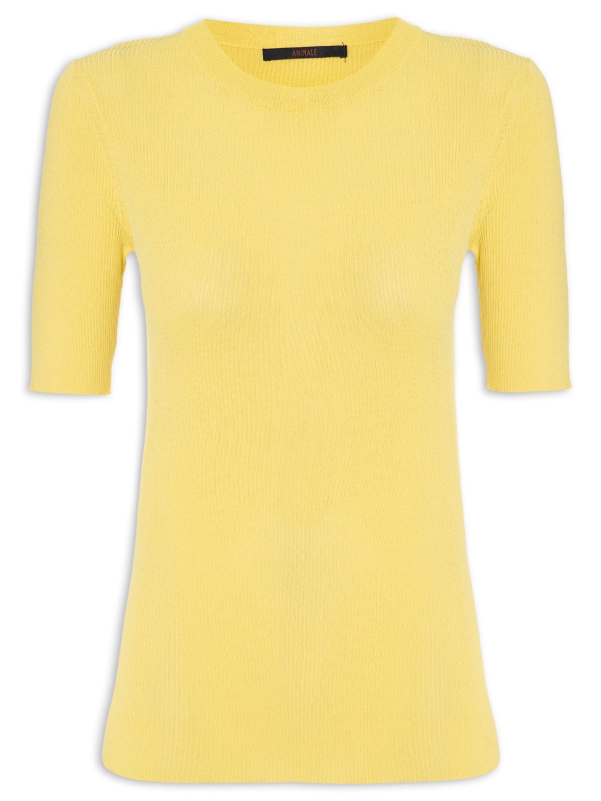 Camiseta Feminina Básica Tricot Canelada Amarelo Animale