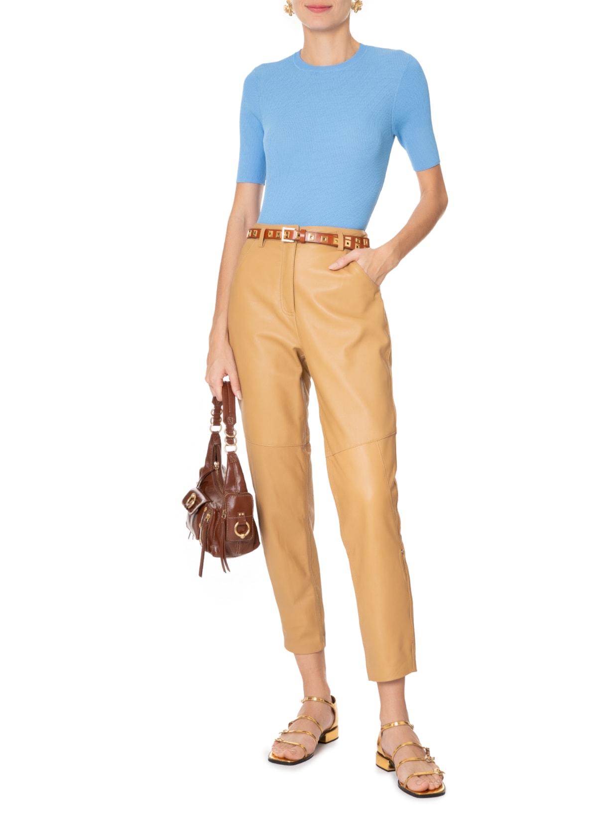 Camiseta Feminina Básica Tricot Canelada Azul Animale