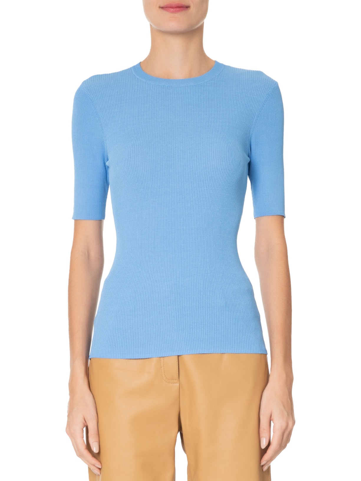 Camiseta Feminina Básica Tricot Canelada Azul Animale