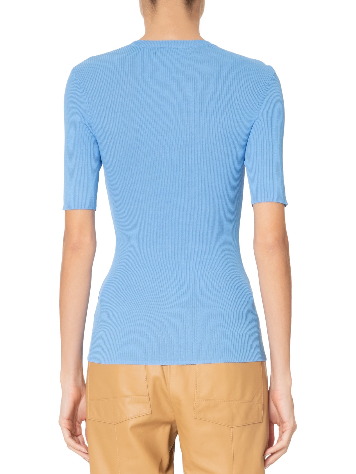 Camiseta Feminina Básica Tricot Canelada Azul Animale