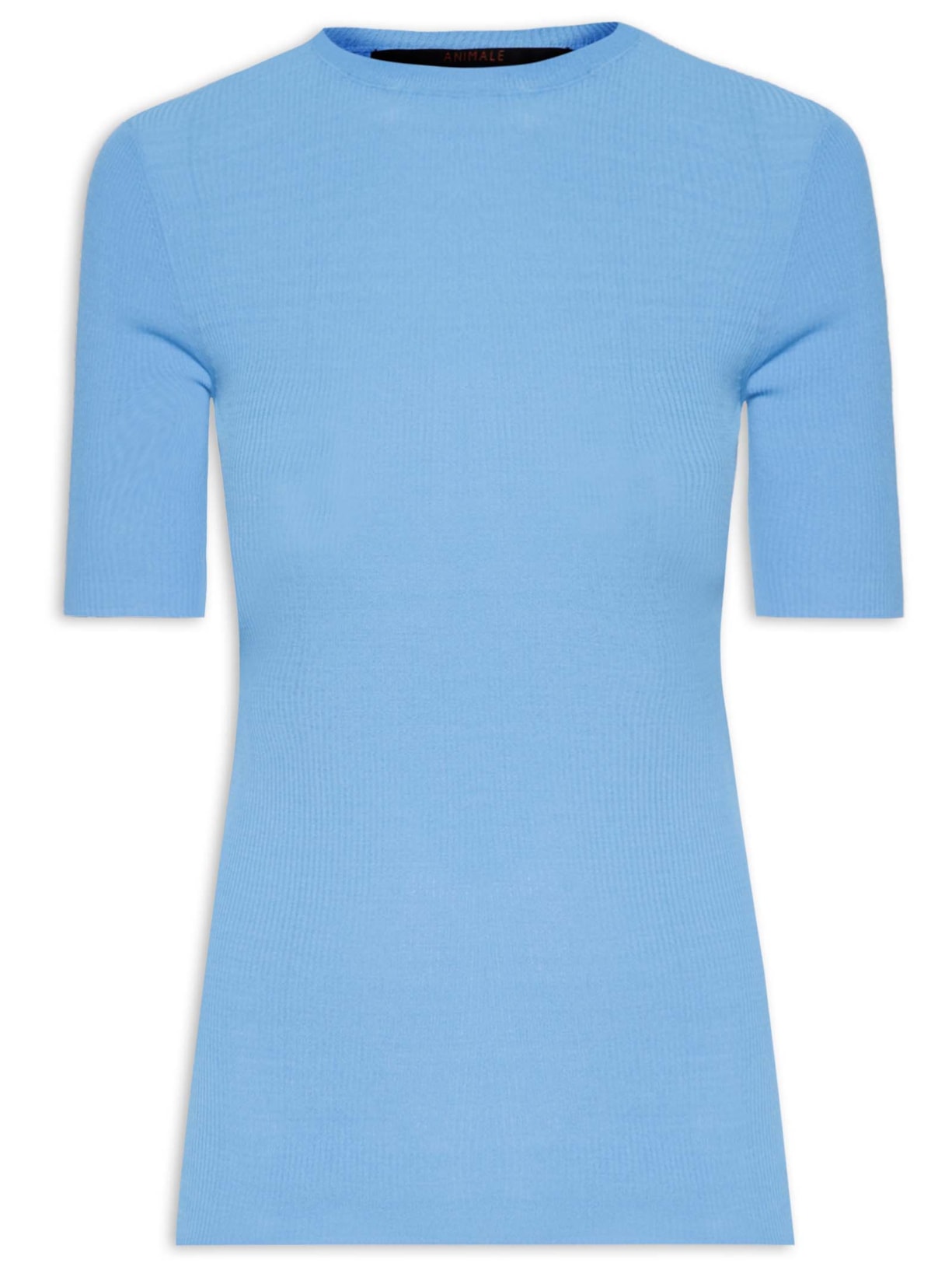 Camiseta Feminina Básica Tricot Canelada Azul Animale