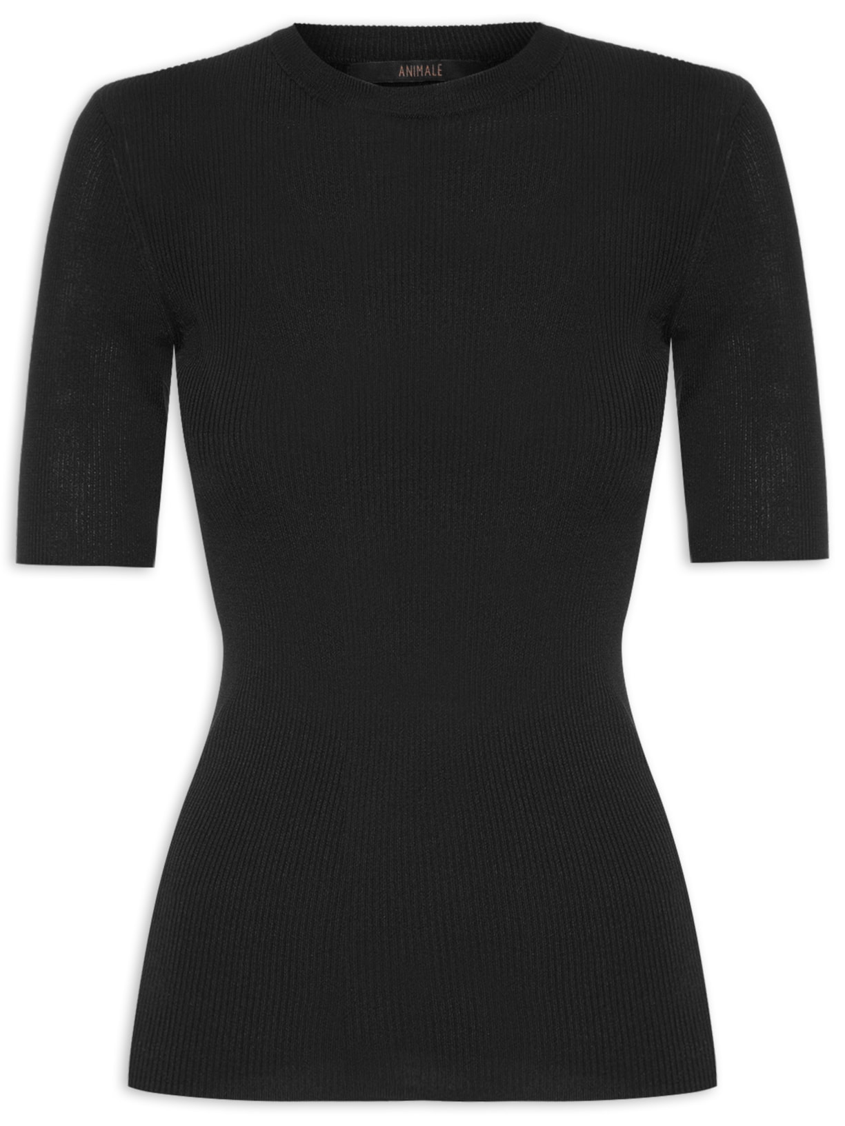 Camiseta Feminina Básica Tricot Canelada - Preto