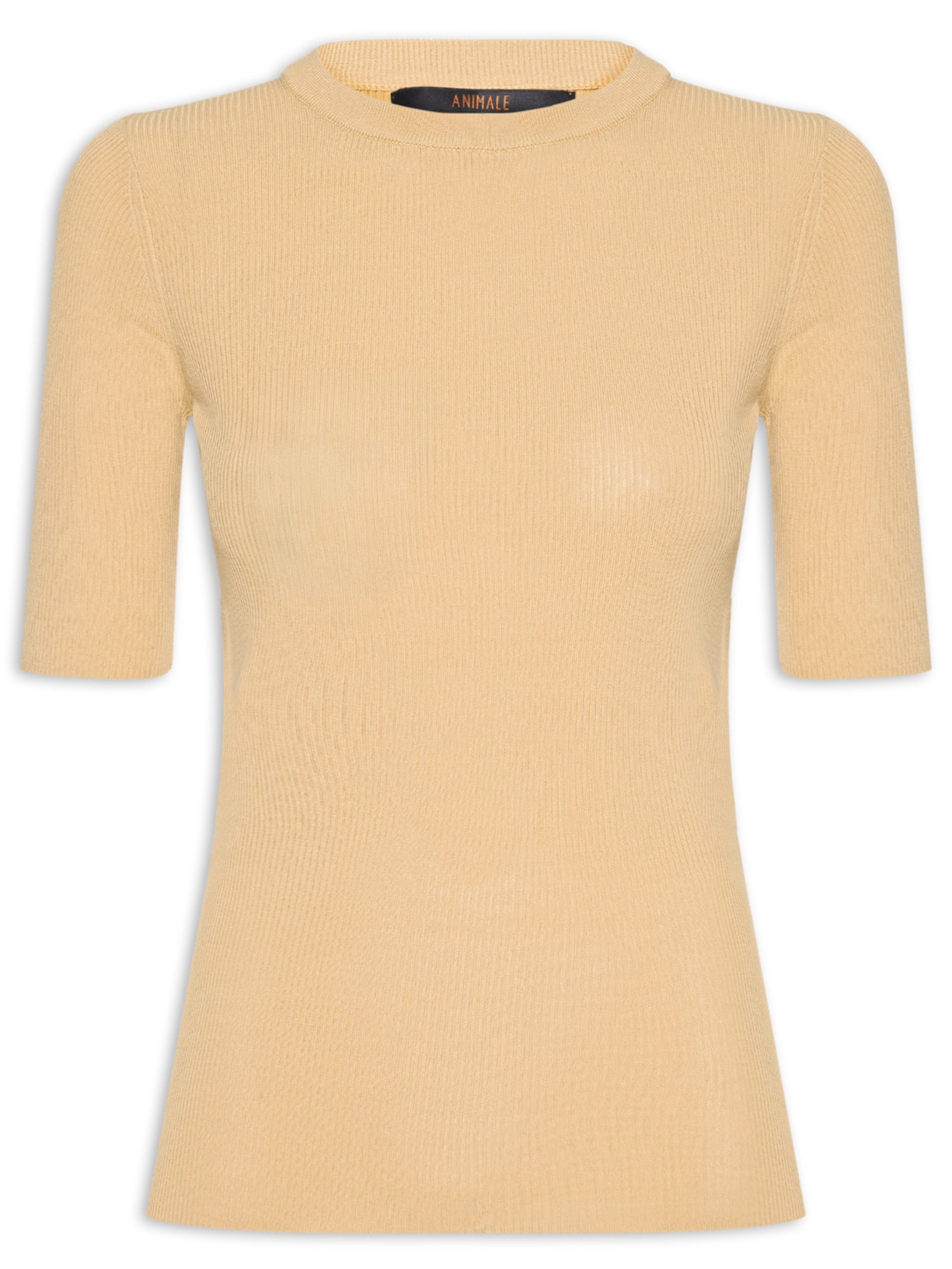 Camiseta Feminina Básica Tricot Canelado Color - Bege