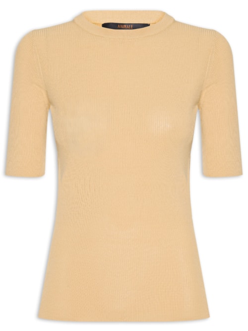 Camiseta Feminina Básica Tricot Canelado Color - Bege