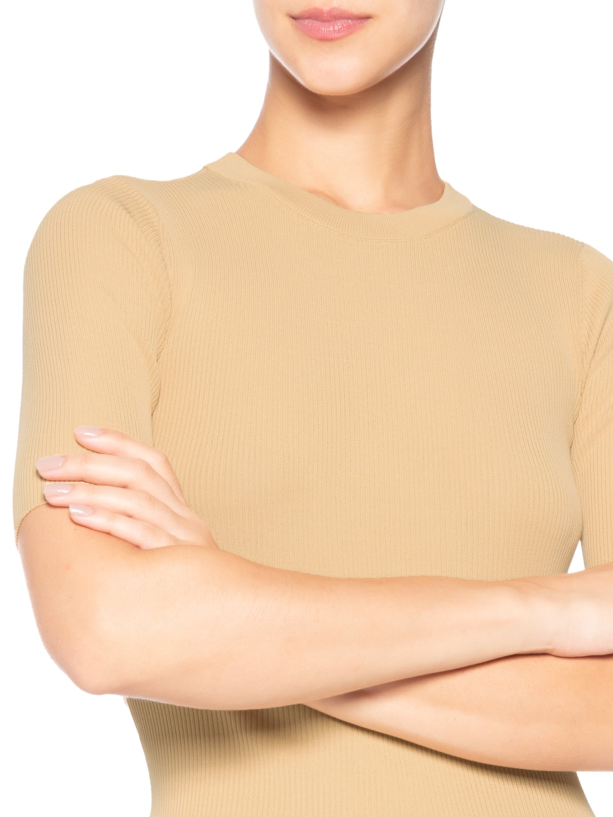 Camiseta Feminina Básica Tricot Canelado Color Bege Animale