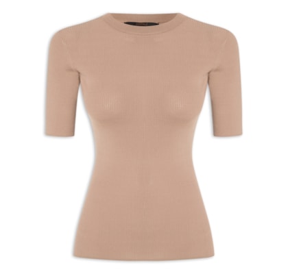 Camiseta Feminina Básica Tricot Canelado Color - Marrom