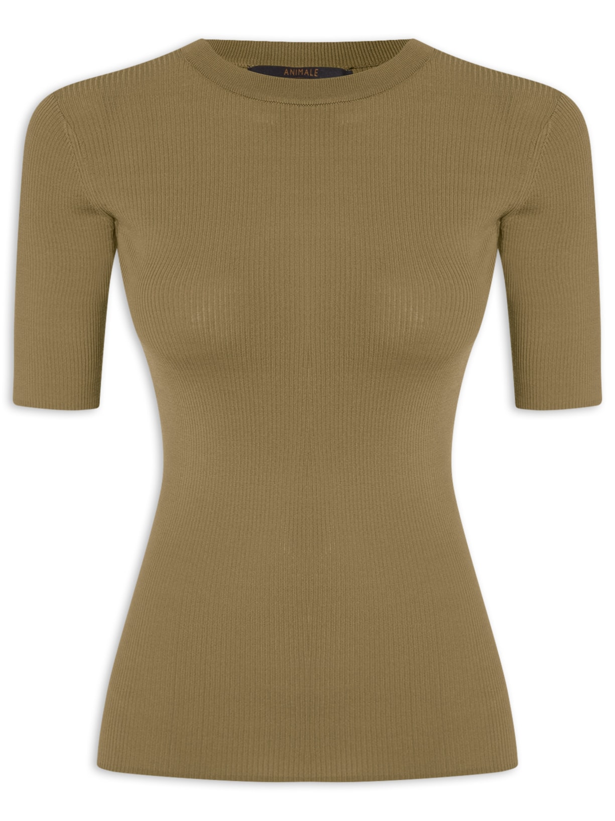 Camiseta Feminina Básica Tricot Canelado Color Verde Animale
