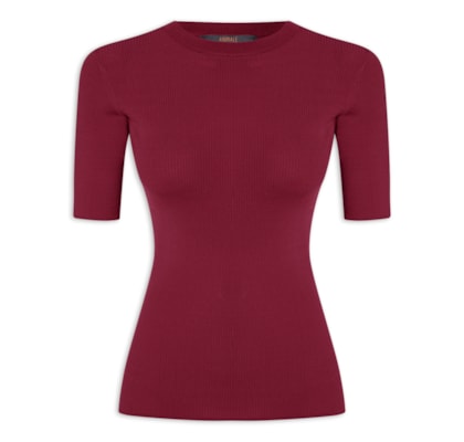 Camiseta Feminina Básica Tricot Canelado Color - Vermelho