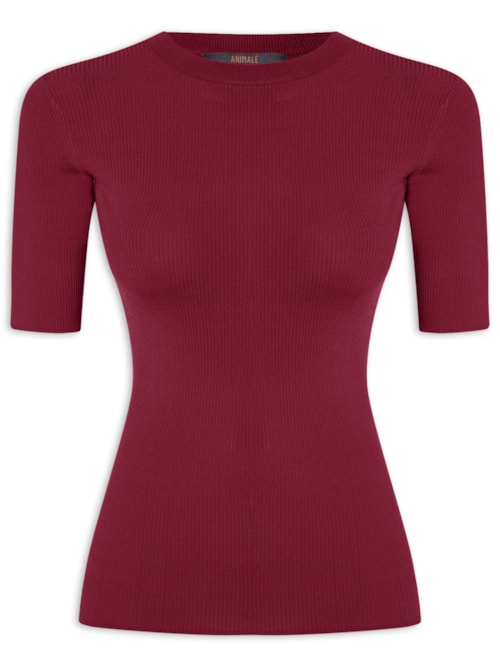 Camiseta Feminina Básica Tricot Canelado Color - Vermelho