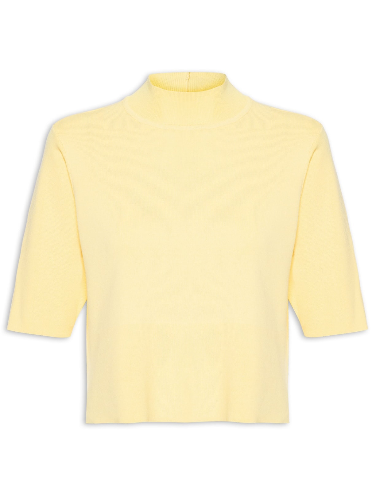 Camiseta Feminina Básica Tricot Gola Alta - Amarelo