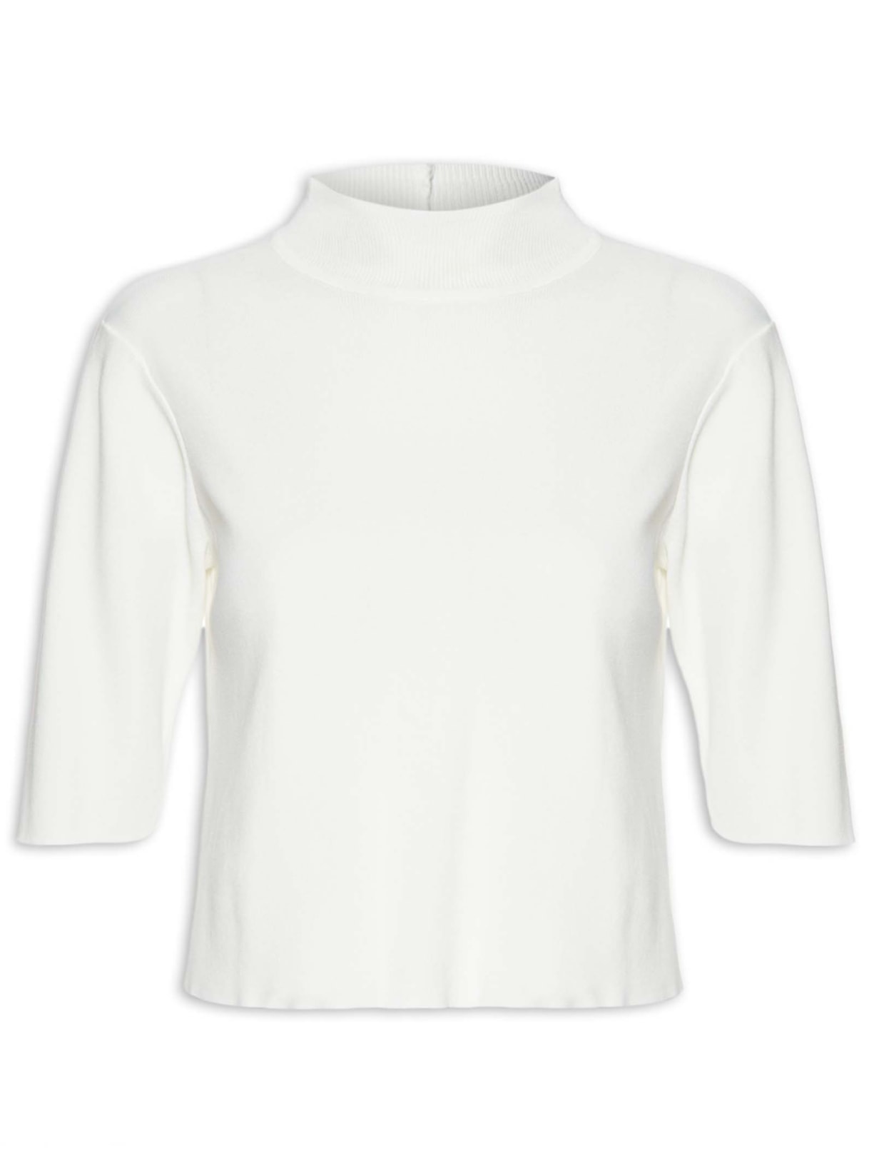 Camiseta Feminina Básica Tricot Gola Alta - Off White