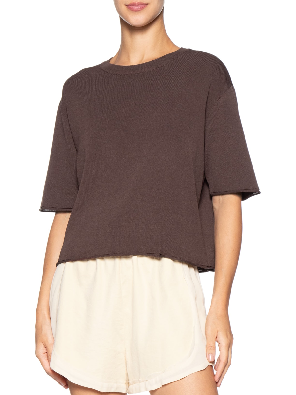 Camiseta Feminina Básica Tricot – Marrom Animale Jeans
