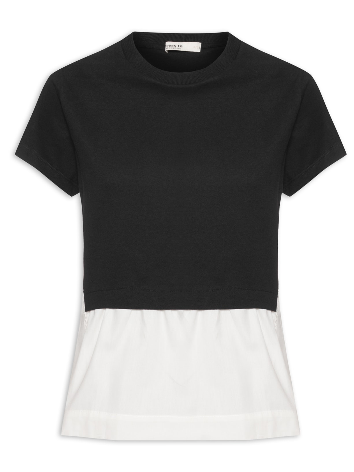 Camiseta Feminina Bata Malha Com Tecido - Preto