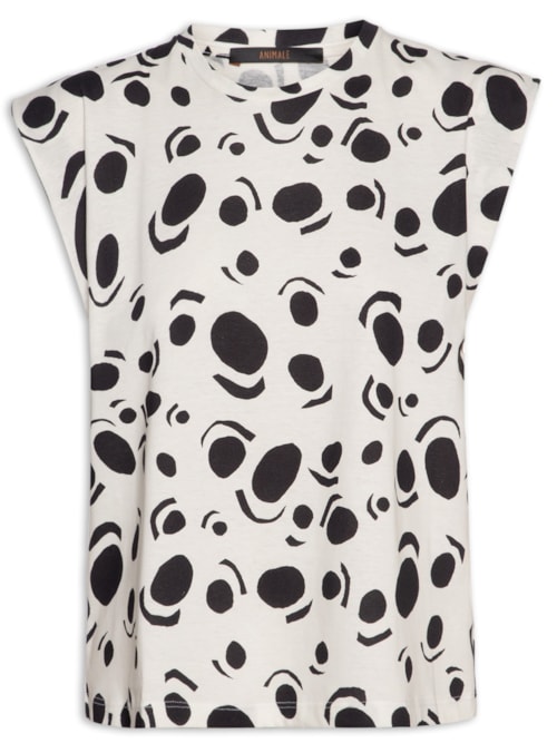 Camiseta Feminina Bicolor Pois Banda Cru - Branco