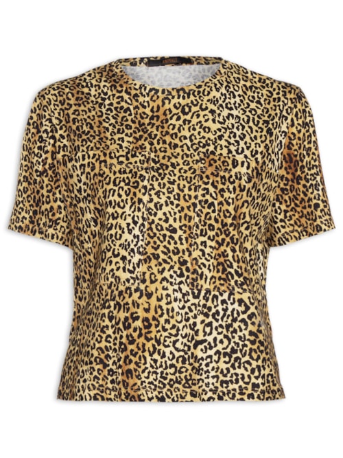 Camiseta Feminina Bolso Dupla Onça - Marrom