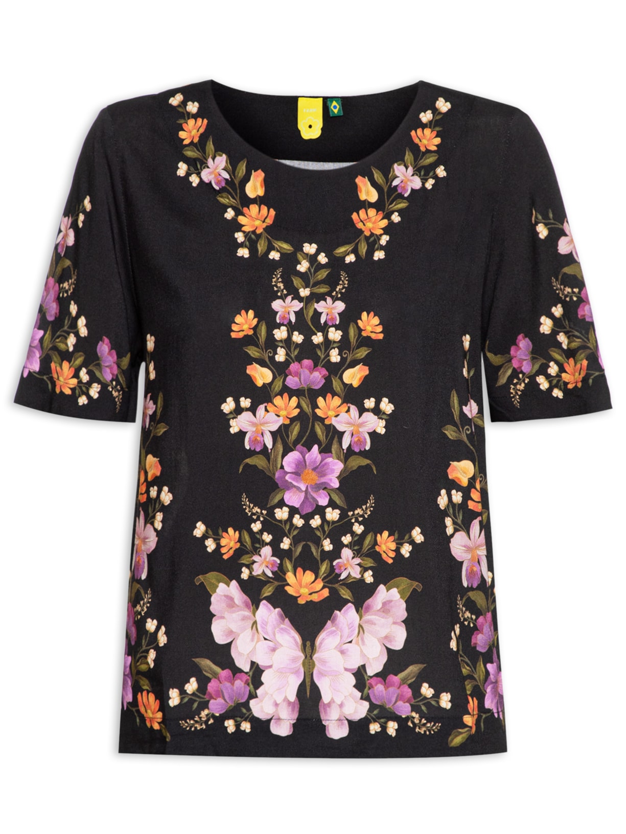 Camiseta Feminina Borboleta Em Flor - Preto