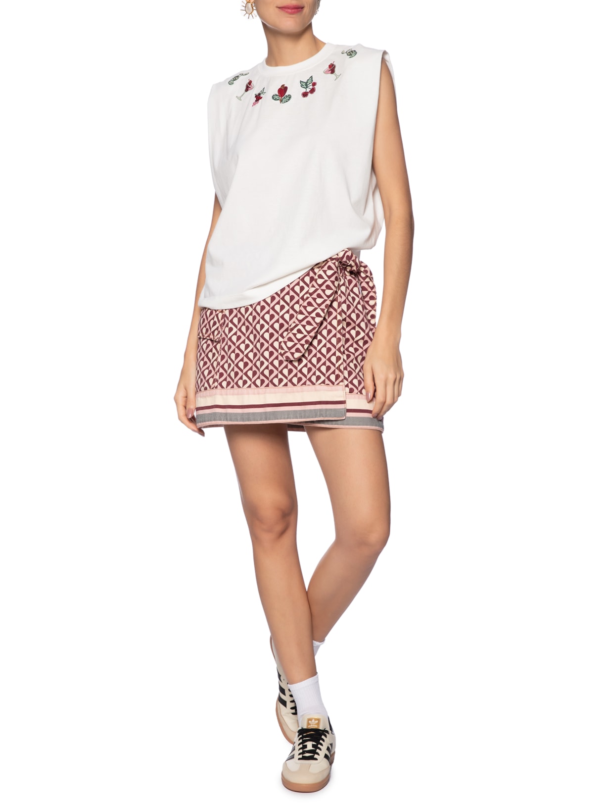 Camiseta Feminina Bordada Coquetel Tropical Branco  Farm