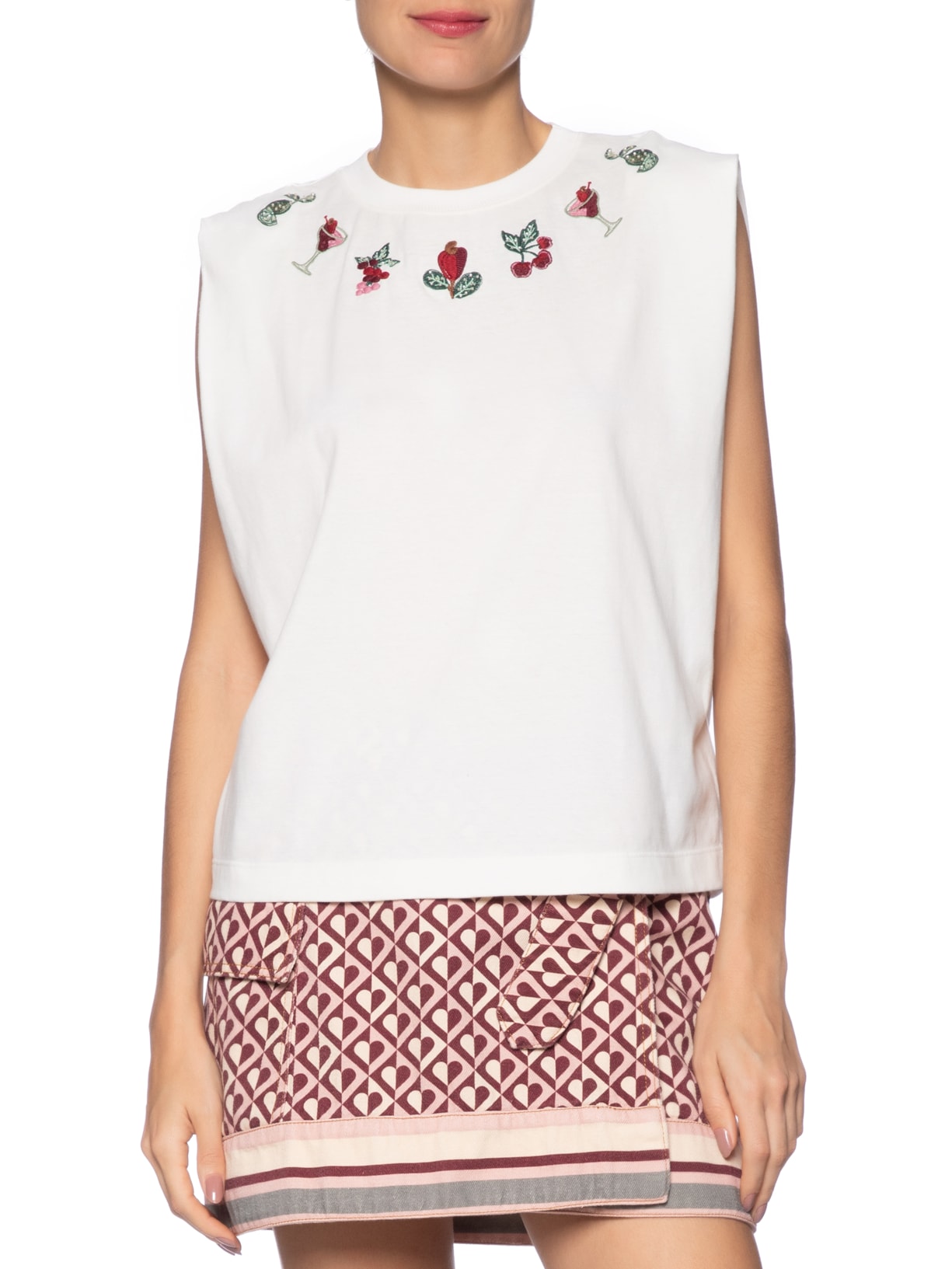 Camiseta Feminina Bordada Coquetel Tropical Branco  Farm