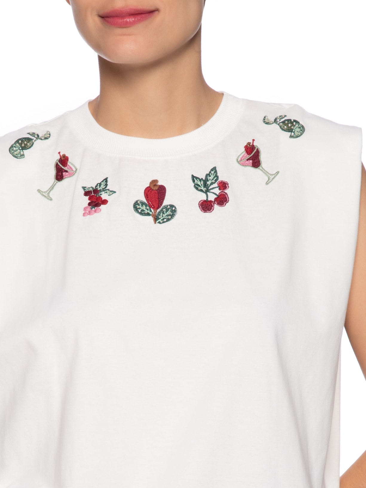 Camiseta Feminina Bordada Coquetel Tropical Branco  Farm
