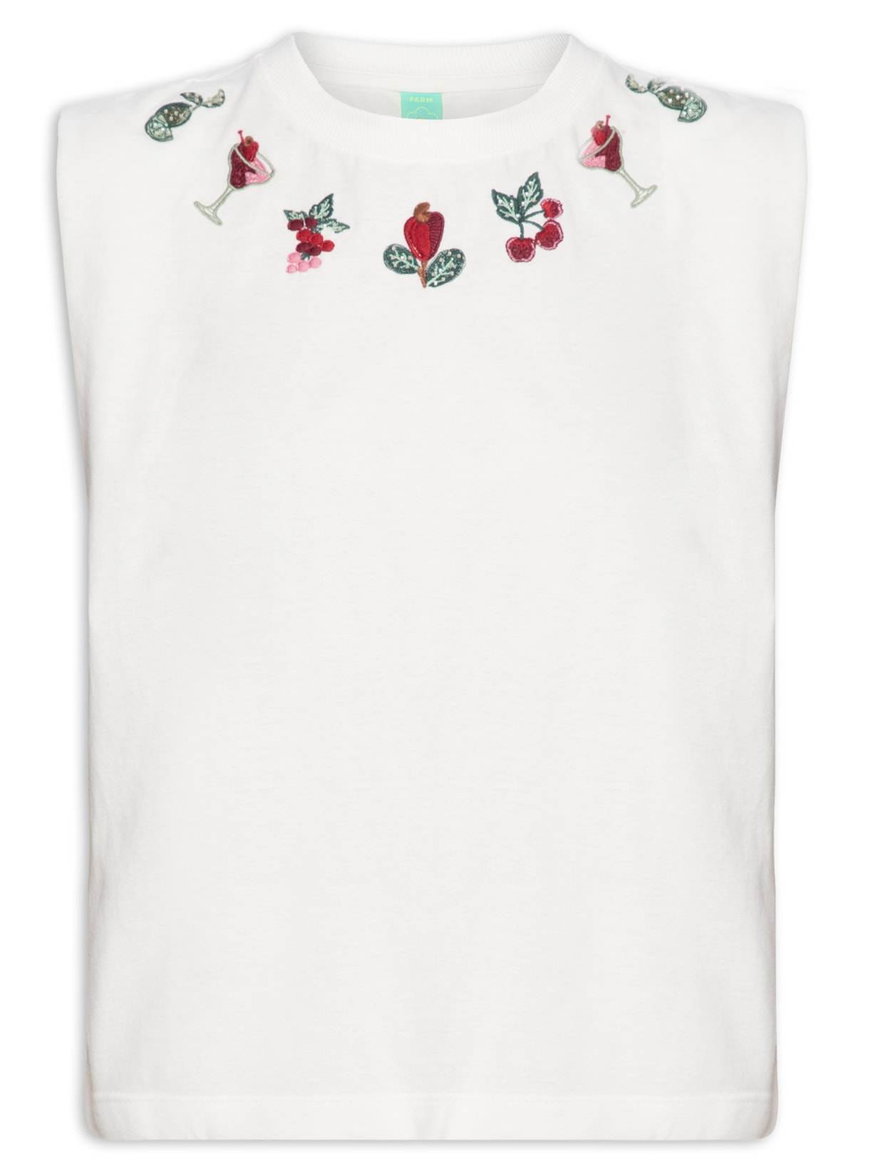 Camiseta Feminina Bordada Coquetel Tropical Branco  Farm