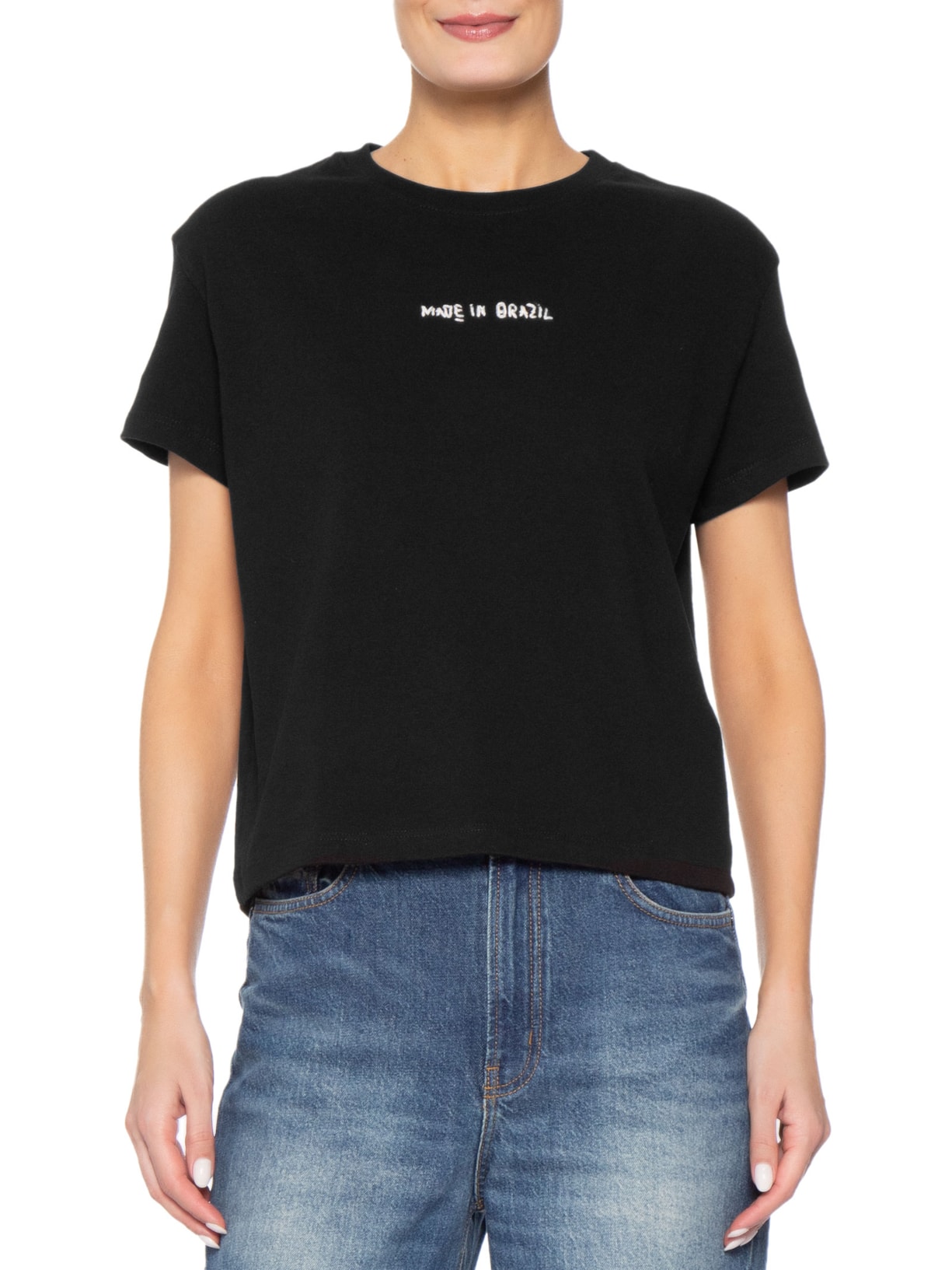 Camiseta Feminina Bordada Made In Brazil Preto Osklen