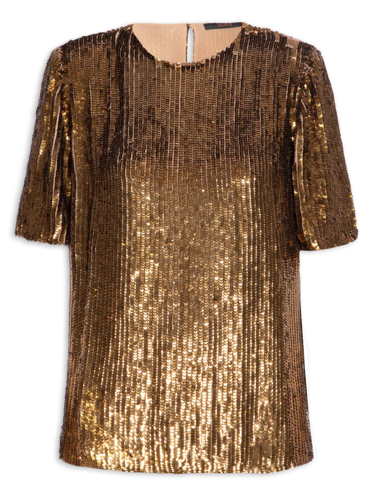 Camiseta Feminina Bordada Paetê Côncavo - Dourado