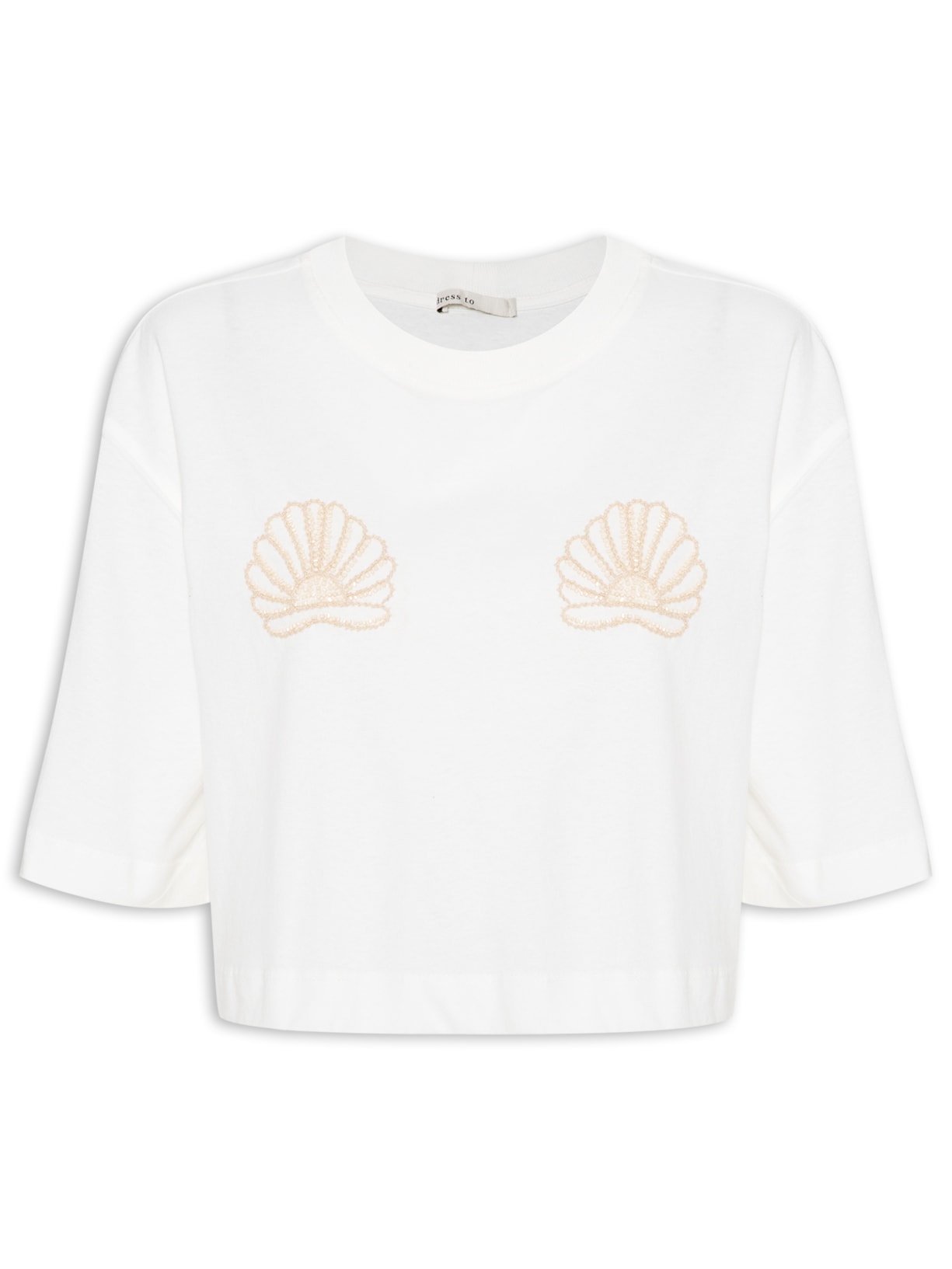Camiseta Feminina Bordado Concha - Off White