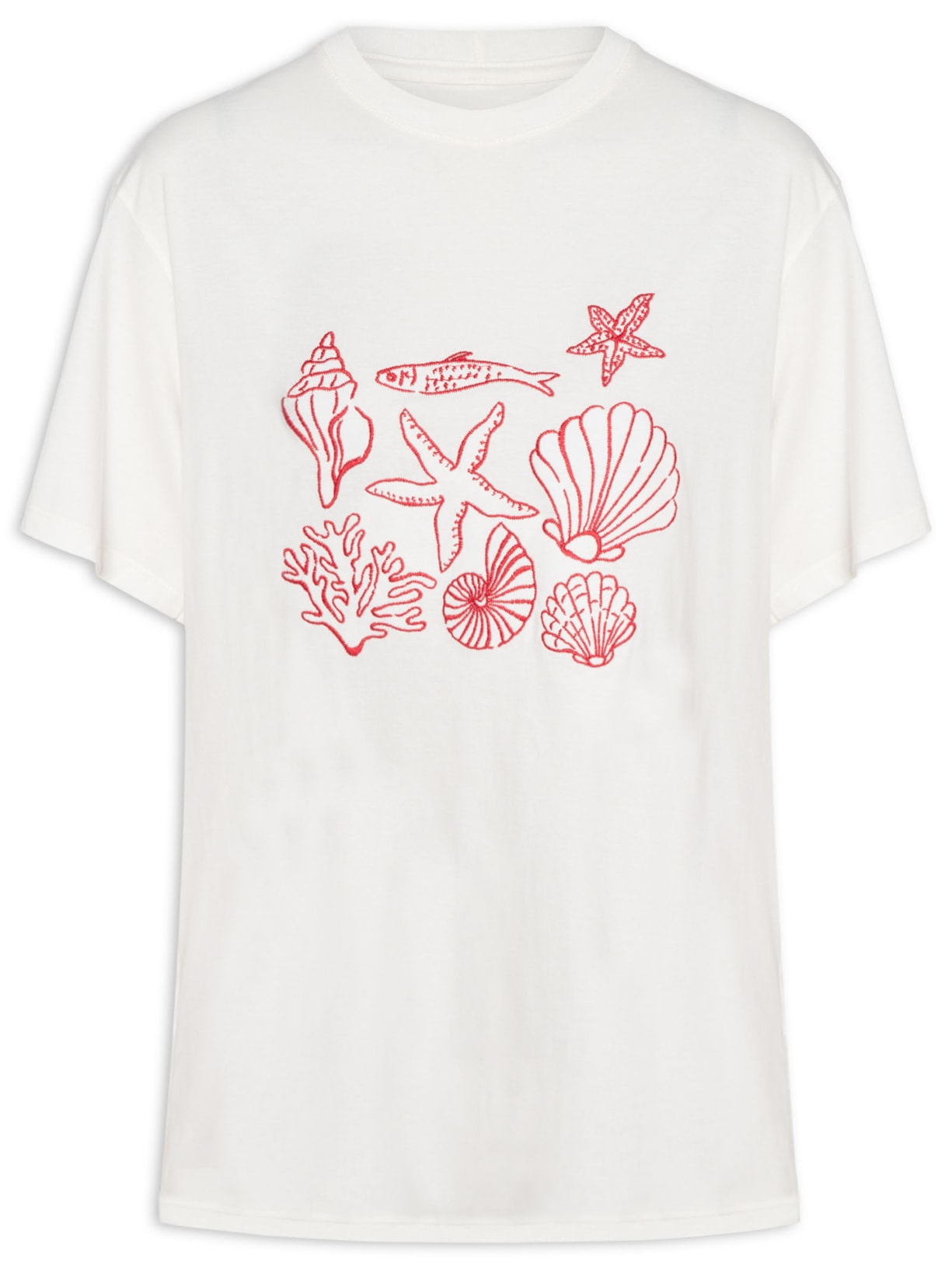 Camiseta Feminina Bordado Conchas Branco Dress To