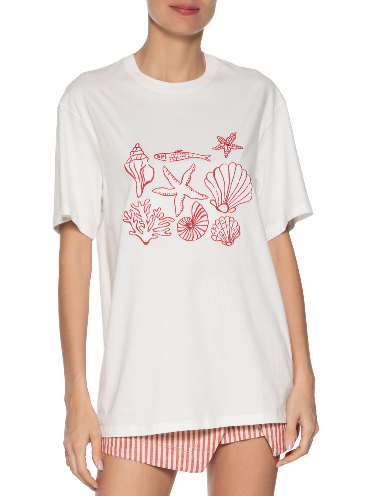 Camiseta Feminina Bordado Conchas Branco Dress To