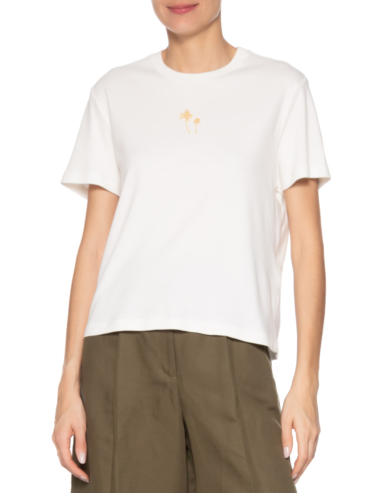 Camiseta Feminina Bordado Coqueiros Gold Branco Osklen