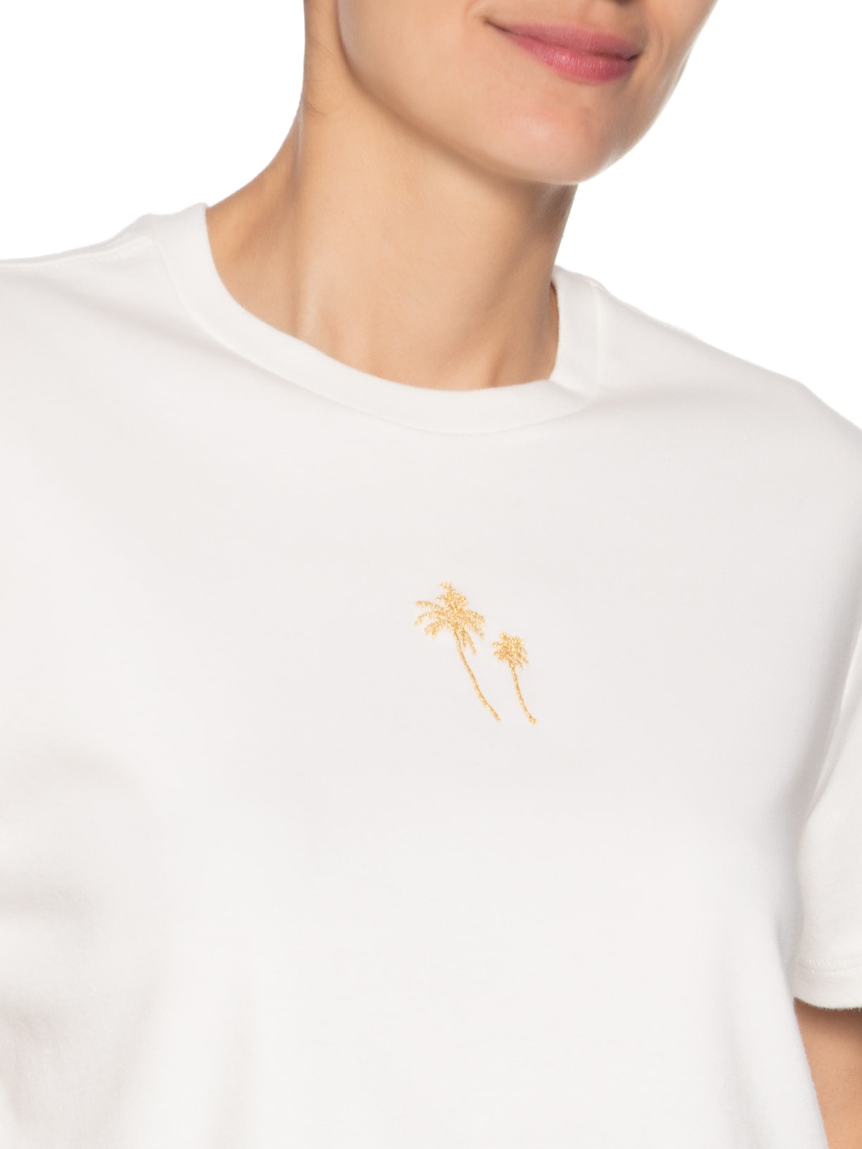 Camiseta Feminina Bordado Coqueiros Gold Branco Osklen